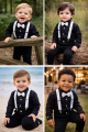 Baby Boy Black Formal Outfit – Shirt, Pants, White Suspenders & Bow Tie | 1–10 Years. 