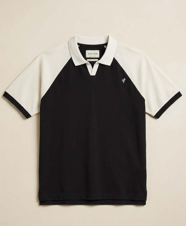 FITTED - Black Contrast Raglan POLO For Men