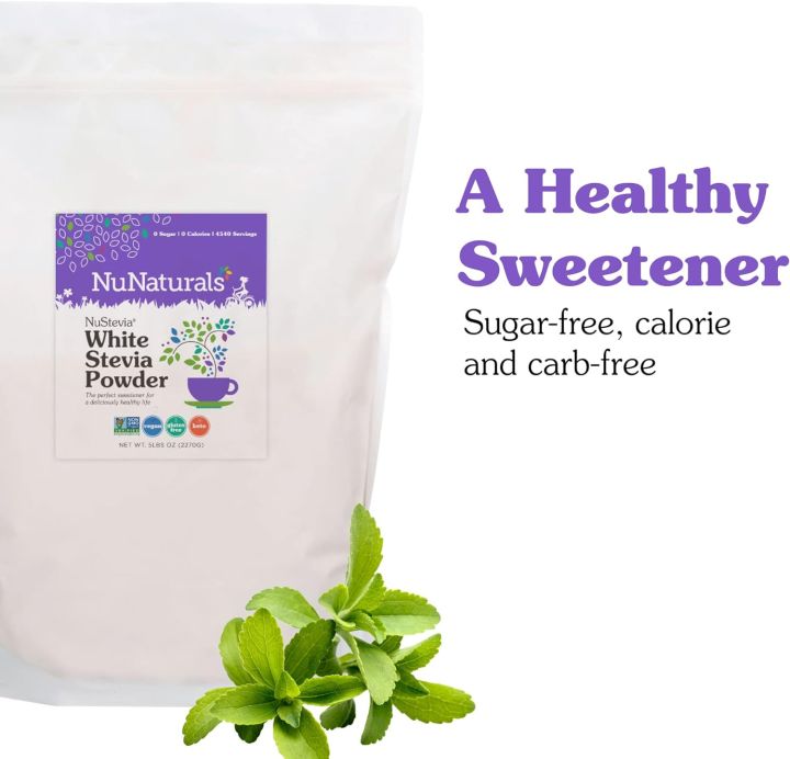 NuNaturals White Stevia Powder, Plant-Based Sugar Substitute, Zero Calorie Sweetener, 5 lbs 2270gm