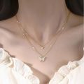 Shiny Double Chain Butterfly Necklace for Girls Exquisite Double Clavicle Chain Necklace for Women Crystal Elegant Wedding Jewelry Gifts. 