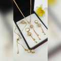 Gold Plated Locket Chain Necklace Bracelet Ring Set with Earrings for Girls & Women 24k Gold complete set. 
