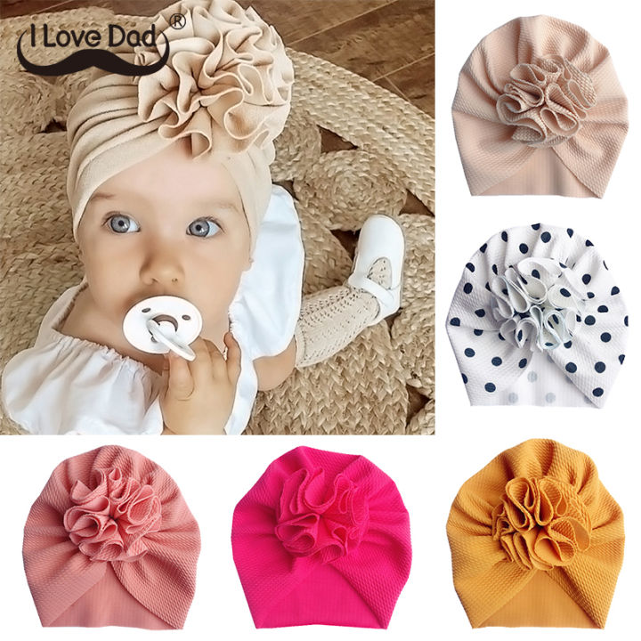 Big Flower Baby Turban Soft Solid Color Kids Newborn Bonnet Cap Beanie Headwraps