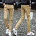 Black khaki pants casual chinos slim elastic stretch skinny men trousers Spring. 