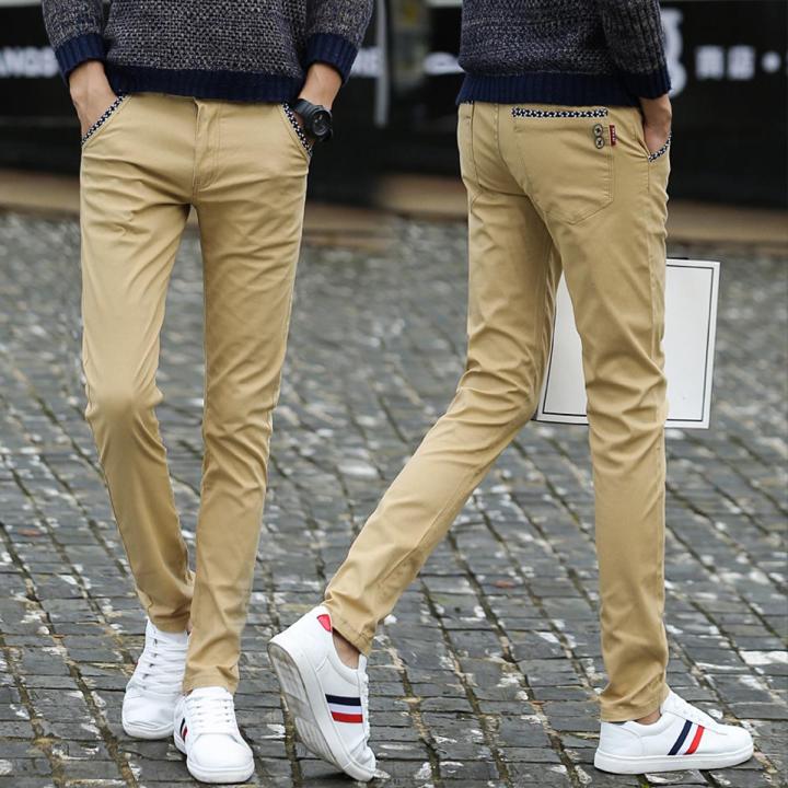 Black khaki pants casual chinos slim elastic stretch skinny men trousers Spring