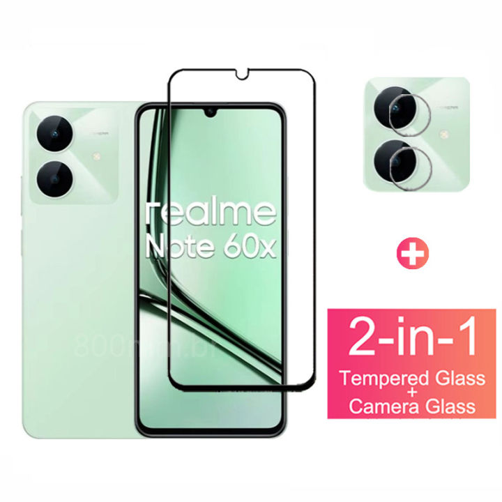 Realme Note 60X Tempered Glass Full Coverage Glass Film For Realme Note 60X 2 in 1 Screen Protector and Camera Lens Glass Protector