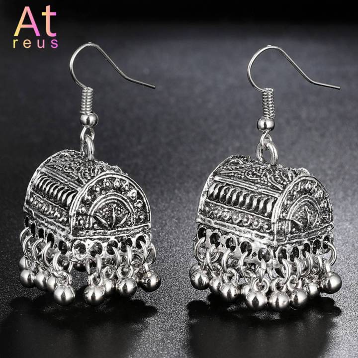 Gypsy Afghan Jewelry Retro Ethnic Indian Jhumka Box Cage Bells Beads DropTassel Earrings for Women Bohemian With Free Packaging Box