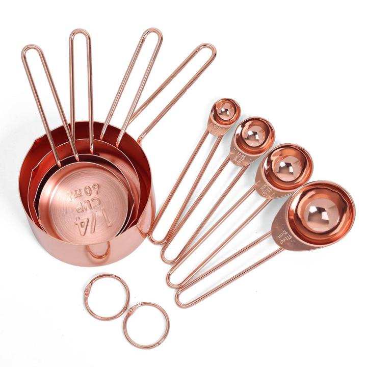 Rose gold Stainless Steel Measuring Cups and Spoons set of 8 Engraved ...