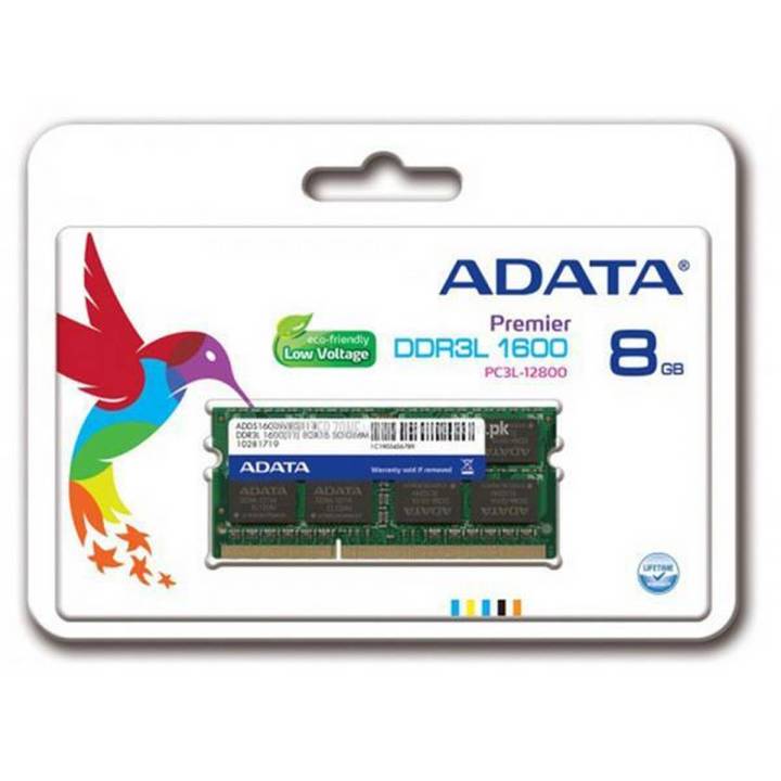 A-DATA Premier 8GB 1600MHz DDR3L PC3L-12800 Low Voltage 1.35V / 1.5V Dual SODIMM Notebook Memory