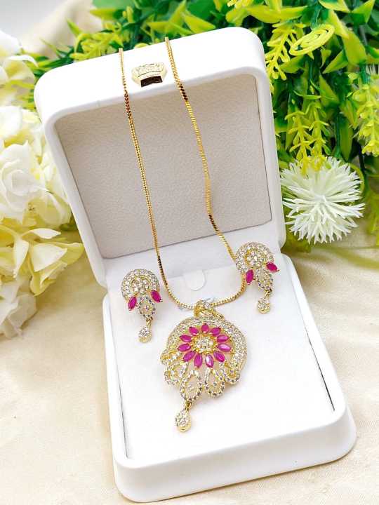 Customized Stylish Zarcon Silver Gold Plated Locket Set Famous Design for Gift Item