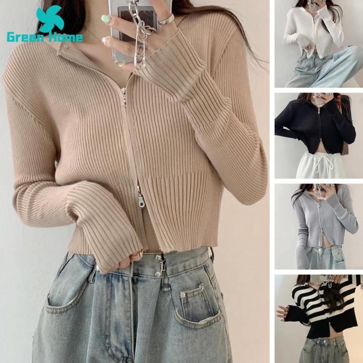 Women Knitted Cardigan Stylish Hooded Knit Cardigan for Women Double head Zipper Solid Color Long Sleeve Sweater Coat Perfect for Spring Autumn Long