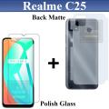 Realme C25 Tempered Glass Screen Protector Polish Glass + Back Matte Protector Soft Skin Sheet Soft Film Protection For Realme C25. 