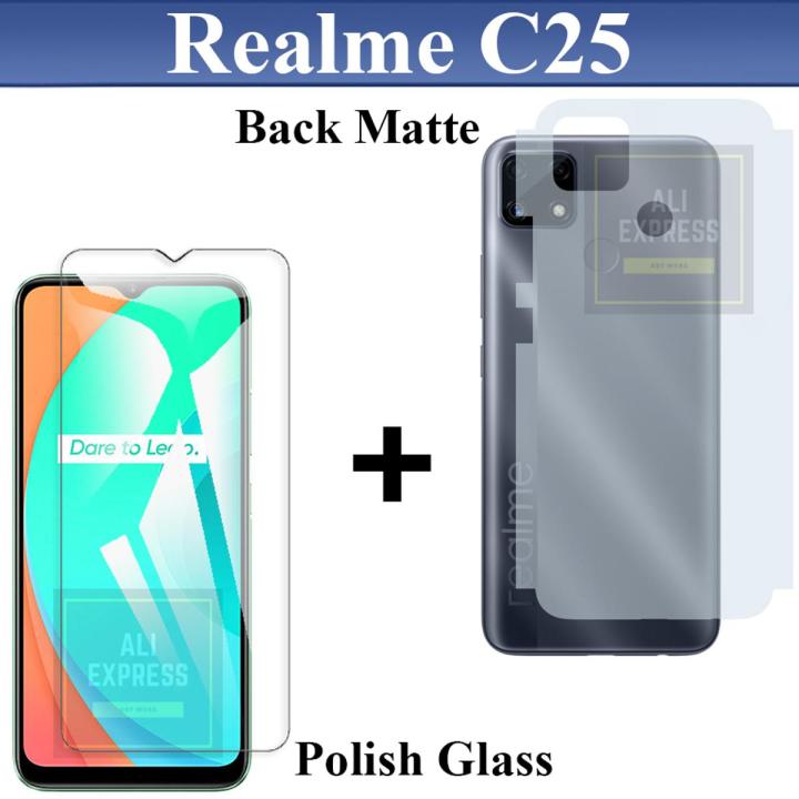 Realme C25 Tempered Glass Screen Protector Polish Glass + Back Matte Protector Soft Skin Sheet Soft Film Protection For Realme C25