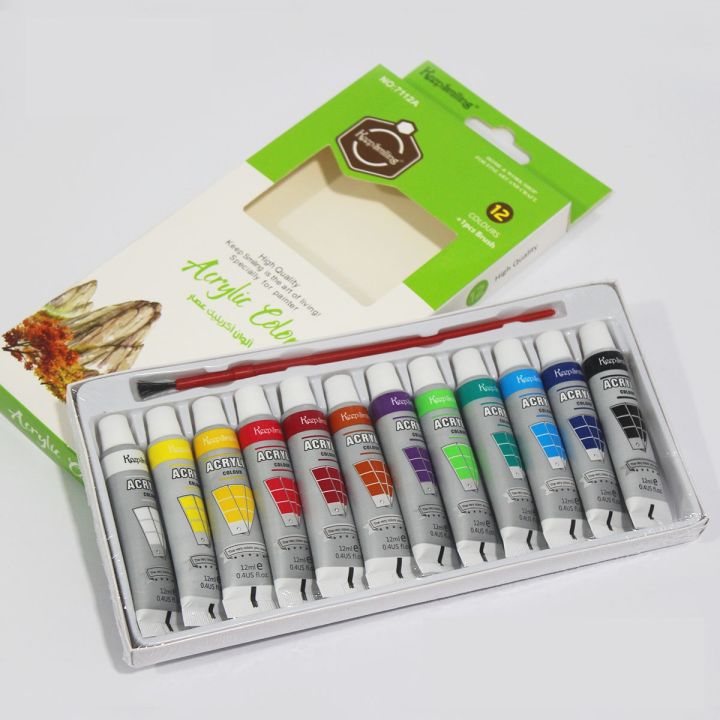 Pack of 12 Acrylic Paint Set of 12 pieces 12ML in each tube best acrylic colors paints / 12pcs