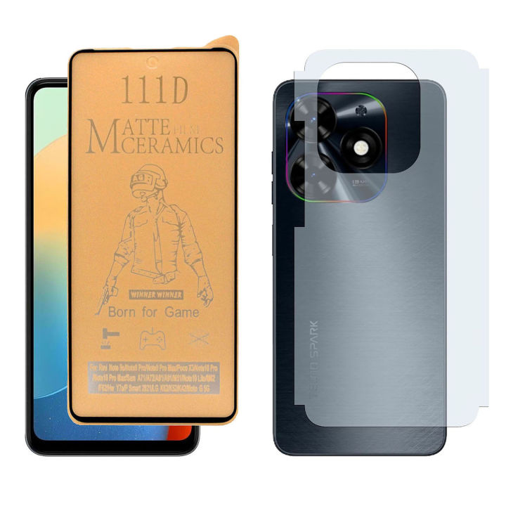 Tecno Spark Go 2024 Ceramic Protector Full Matte Unbreakable Tempered Glass  + Back Matte Protector Soft Film Protector Soft Skin Sheet  For Spark Go 2024