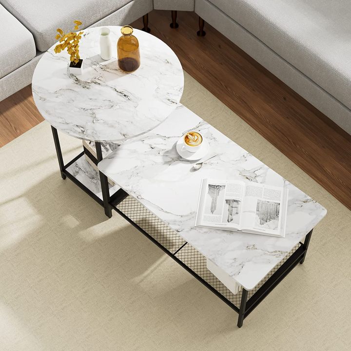 Coffee%20Table%20Black%20Marble%20Set%20of%201%20Round%20and%20Long%20Rectangle%202%20Tiers%20Wood%20Storage%20Shelf%20Detachable%20Living%20Room%20Black%20and%20white%20Marble%20-%20Image%207