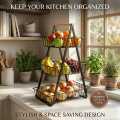 Fruit Basket Stand 2 Tier / 3 Tier Kitchen Organizer Rack | Metal Wire Storage Basket with Wooden Handle | Multi Purpose Fruits Vegetable Storage | HS Trader’s. 