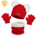 Children Hat Bib Gloves Set Cozy Winter Baby Hat Scarf Gloves Set with Plush Balls Solid Color Knitted Design for Extra Warmth Perfect Gift for Little One 3 Piece Set Knitting Hat Scarf Gloves Set. 