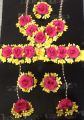 Pink and Yellow Wedding  Artificial Flower Jewellery Set / Gajra/ Bracelets / Earing/ Ring / Tikka   For Mendhi, and Multi faction #-JS04. 