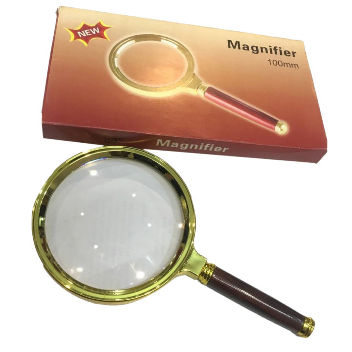 100mm 10x Handheld Jewelry Magnifier Magnifying Glass Red Brown Handle 100 mm / 10X Jewelry Loupe for School, Offices, Doctors