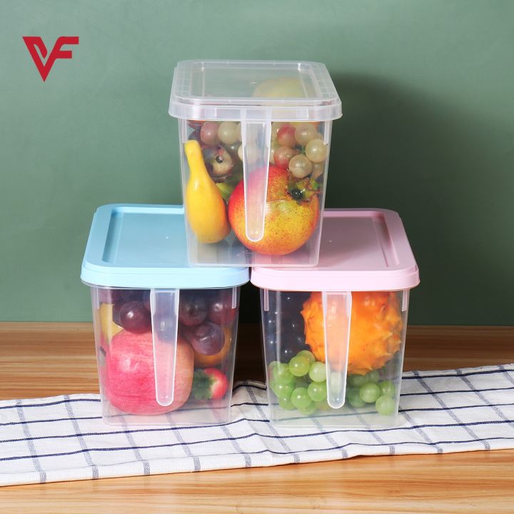 Plastic Storage Containers Square Handle 3 Pcs Food Storage Organizer Boxes with Lids for Refrigerator Fridge Cabinet Desk Large Fridge Organizer Food Storage Containers Stackable Refrigerator Organizer Bins with Lids