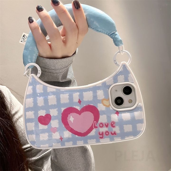 Cute Shoulder Bag Phone Case For apple iPhone 11 12 13 14 Pro Max 14pro Soft Cover Wrtst Strap Girly Heart Pink Shell Bracelet