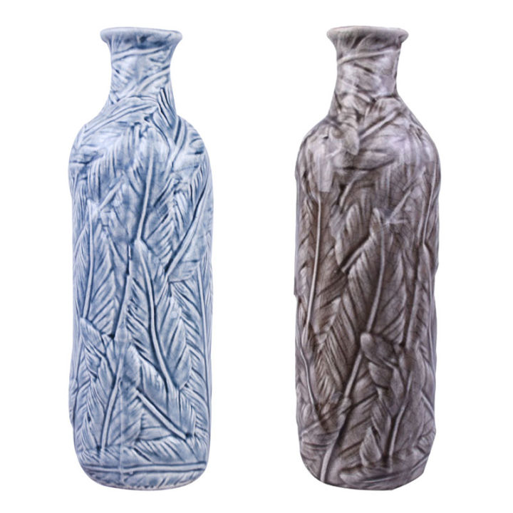 Feathers Textured And Cracked Patterned Ceramic Home Decoration Flower Vase 10 Inch