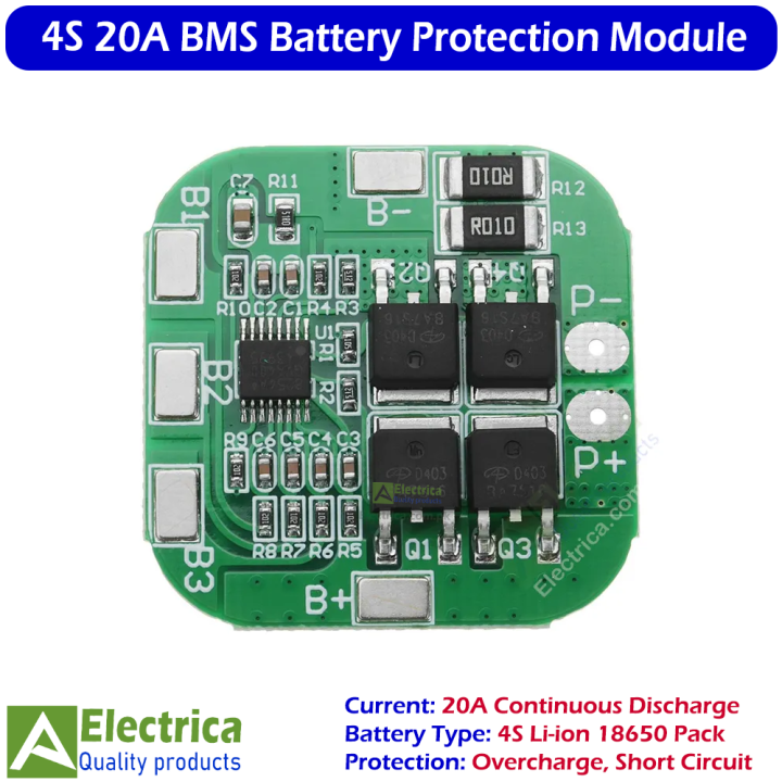 4S 20A BMS HX-4S-A20 Battery Protection Board for 18650 Li-ion Pack, Overcharge & Short Circuit Safety by Electrica