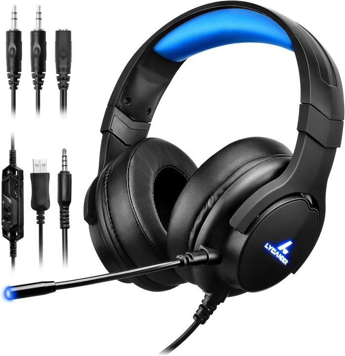 LYCANDER 568 Gaming Headset with Mic for Xbox 360 One S/X PS4 Switch and Windows PC, Mac iOS PC/Surround Sound Over-Ear Gaming Headphones with Noise Cancelling Mic, LED Lights, Volume Control for iOS device, Android device,Smart Phone, Laptops,Mac, iPad