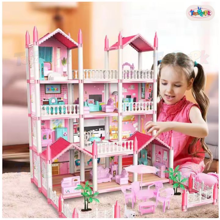 Princess%20Big%20Villa%20DIY%20Dollhouse%20for%20Girls%20%20Pink%20Princess%20Castle%20Play%20House%20with%20Slide%20Yard%20and%20Furniture%20%20DIY%20Building%20Set%20for%20Kids%20%20Dream%20Palace%20Role%20Play%20Toy%20with%20Dolls%20%20Best%20Gift%20for%20Girls%20Age%203-10%20Years%20%20Toy%20Doll%20House%20%20ToyzRusPk%20%203D%20Assembled%20-%20Image%204