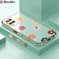 Jizetin (Free Lanyard) for OPPO A54 / A54 2021 Back Cover Falling Flowers Luxury 6D Plating Case Side Pattern Soft Silicone Square Phone Cases. 