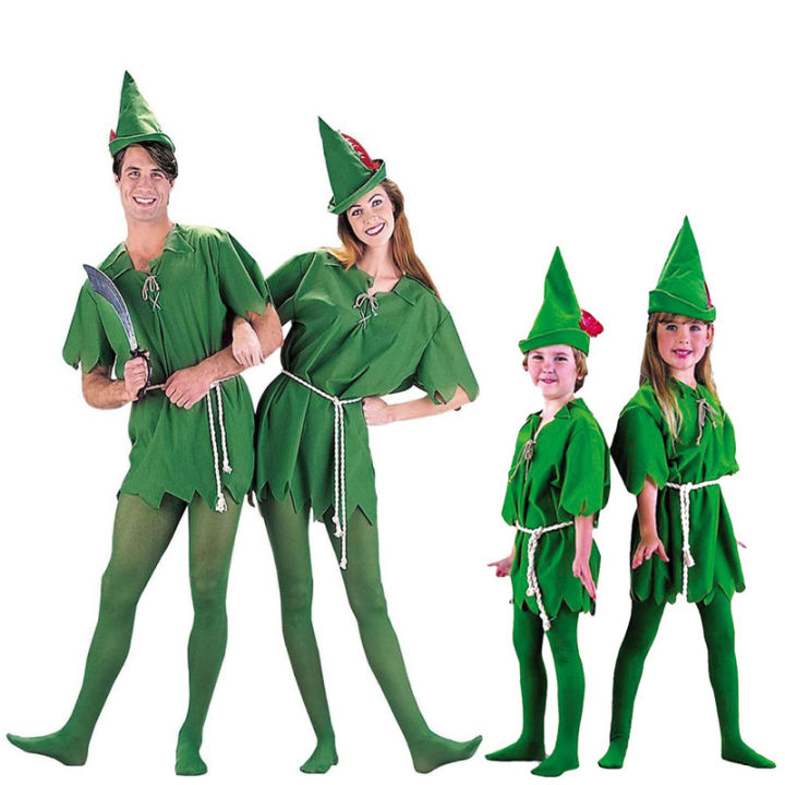 COS Halloween Green Elf Robin Hood Character Costumes Adult and Child Peter Pan Peter Pan Costumes