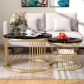 Stylish Metallic Mid Coffee Table Set with Gold Metal Frame - Round Side Table with Shelf, Nesting Coffee Table Set of 2, Stackable Metal Coffee Tables for Nesting Tables, Center Table, Wooden Table, Coffee Table, and Cocktail Table!. 
