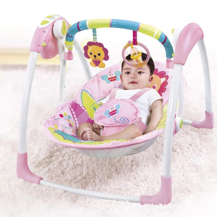 Pink portable baby swing hotsell