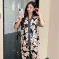 Multiple spring and summer ice silk Korean version short sleeved pants printed fat MM plus size women's sleepwear home suit set. 