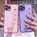 For Samsung Galaxy A10s Phone Cover + 3D Love Heart Wristband Fashion Ultra Thin Shiny Plating Bumper Soft TPU Silicone Shockproof Protective Case Back Cover. 