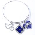 【Hengli jewelry story】DOUBLE NOSE Clear And Blue Crystal Finer 1920 Zeta Phi Beta Dove Sorority Bangles Bracelet. 