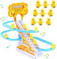 Quacktastic Duck Slide Stairs Toy: Fun Roller Coaster Set for Kids with LED Lights & Music  Electric Ducks Chasing Race Track Game with light. 