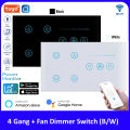 Tuya Smart WiFi 4 Gang + Fan Wall Touch Switch - Remote Control, Voice Control, Compatible with Alexa & Google Assistant, Home Automation for Lights & Fans. 