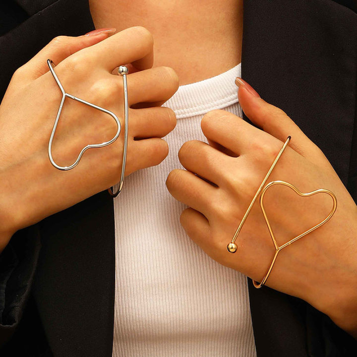 European and American Simple Vortex Geometric Heart Shape Palm Ring Simple Opening Bracelet Ring Bracelet Suit Cross-Border Sold Jewelry