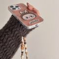 100% Quality+COD Brown Labu cloth wristband phone case suitable for iPhone 16/1514/13 Promax double-layer hard shell hand-held chain hanging rope. 