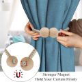 Magnetic Curtain Tiebacks, 2 Pack Beige Decorative Tie Backs for Curtains Rope Outdoor Holder Without Hooks for Shower Sheer Blackout Drapes. 