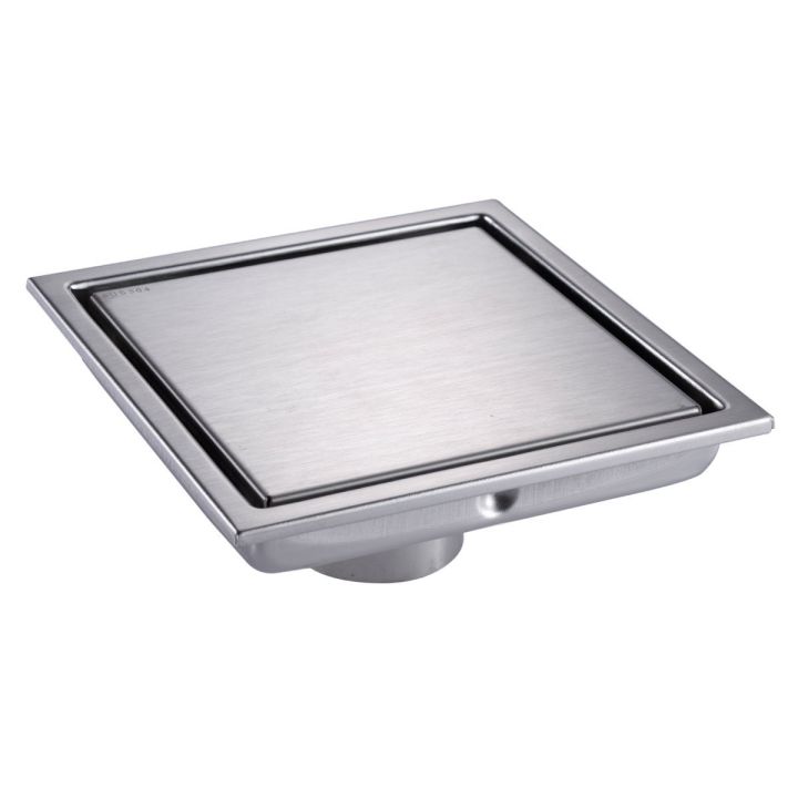 alkhalej Tile Insert : Square Shower Floor Drain with Tile Insert Grate - Made of Sus304 Stainless Steel, 6-inch, Multipurpose, Invisible Look or Flat Cover - Brushed Stainless