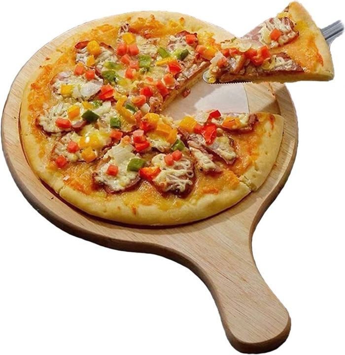 Pizza Serving Platter Wooden With Handle, Wooden Pizza Plate, Racket ...