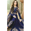 3-Piece Chiffon Fully Embroidered Maxi Dress for Women/Girls, Navy Blue, AR-07. 