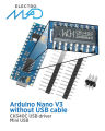 Arduino Nano V3 Micro Controller Board CH340 USB Chip without USB Cable. 