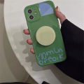 Korean Cute Circle Bracket Green Phone Case For iPhone 11 12 Pro XS Max X XR 7 8 Plus Holder Stylish Soft Silicone Back Cover. 