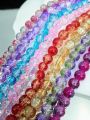 50pcs Glass Crackle Beads – 70 Plus Colors of 8mm Round Shape Beads – Superior Eye-Catching Glitter Shine Multicolor Mix for Jewelry Making. 