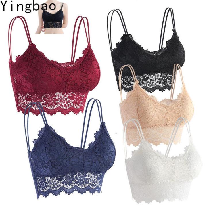 Yingbao Lace crop tops bralette for Women Teen Girl Sleeveless Ladies Sleep Night Plain Tank Camisole Vest Bra Tops White Black Red