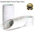 Super Strong Powerful Adhesive Double Sided Tissue Tape For Mounting Fixing Pad Sticky - 6 mm - White. 