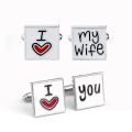 【Good-Love Store】French Style Men I Love Wife/You Enamel Square Cufflink Christmas Wedding Cuff Pin Shirt Decoration Love. 